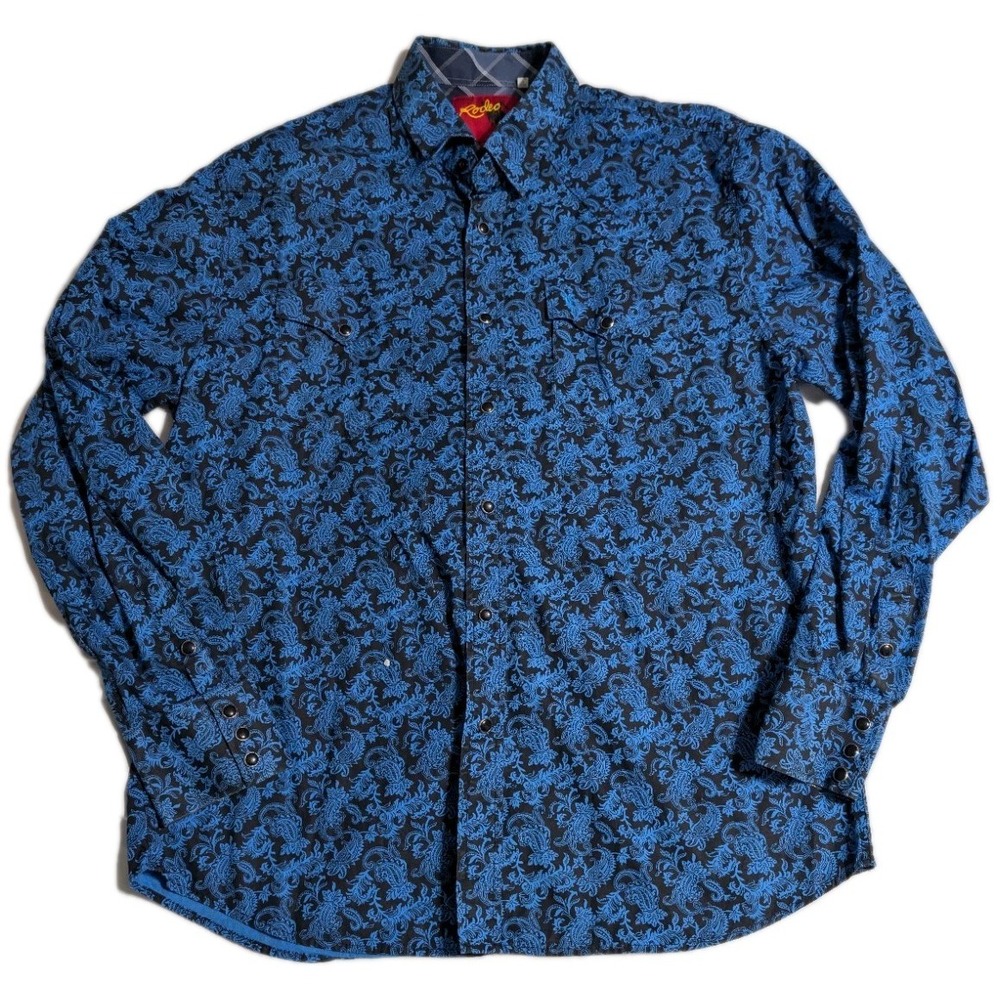 Rodeo Clothing Co Men's XL Blue Paisley Snap‎ Button Western Shirt - EUC